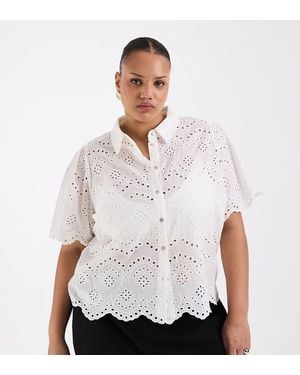 ONLY Pointelle Short Sleeve Shirt - White