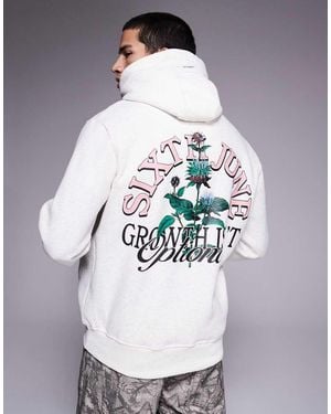 Sixth June Botanical Logo Back Print Hoodie - Grey