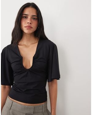 ASOS Flutter Sleeve U-wire Top - Black