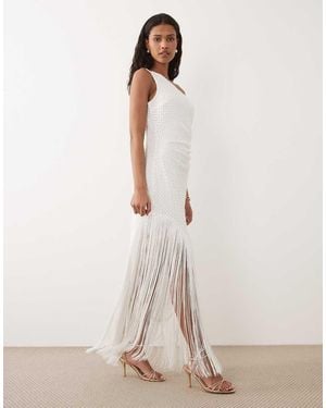 Six Stories One Shoulder Asymmetric Fringe Detail Maxi Dress - Natural