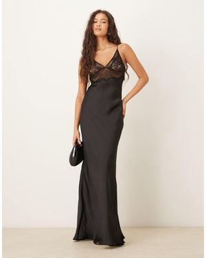 Vrg Grl Cami Laced Strap Detail Longline Satin Dress - Natural