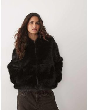 ASOS Zip Through Faux Fur Bomber Jacket - Black