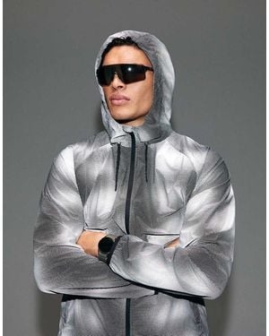 4505 Giacca Da Corsa Premium Idrorepellente Con Cappuccio, Cerniera, Tasche Con Zip E Stampa Digitale Catarifrangente - Grigio