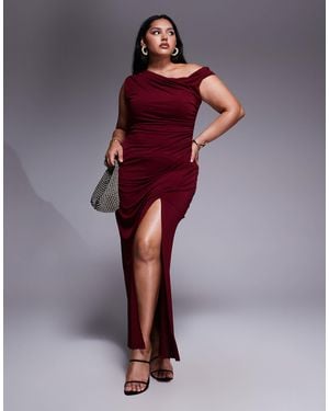 Tfnc Plus One Shoulder Midaxi Dress With Thigh Split - Red