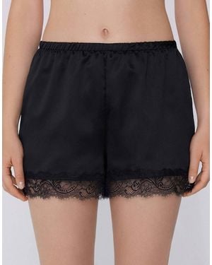 Tezenis Satin And Lace Shorts - Black
