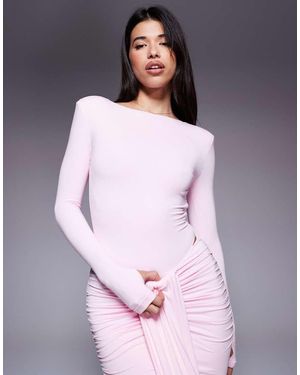 Wanderdoll Nara Sculpting Second Skin Slash Neck Long Sleeve Body Co-Ord - Purple