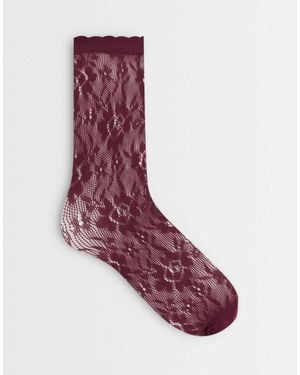 Vero Moda Sheer Socks With Lettuce Edge - Purple