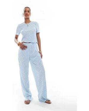 Pieces Mini Plisse Wide Leg Trouser Co-Ord - Blue