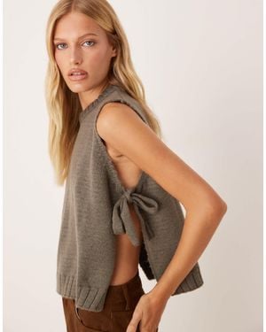 ASOS Fluffy Crew Neck Knit Tabard T-shirt With Tie Sides - Natural