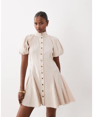 ASOS Smock Button Down Mini Dress With Godets - Natural