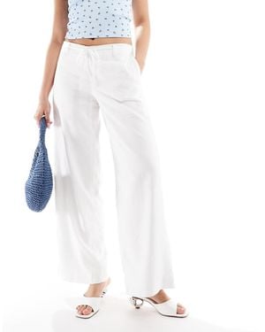 Hollister Low Rise Linen Super Baggy Trousers - White
