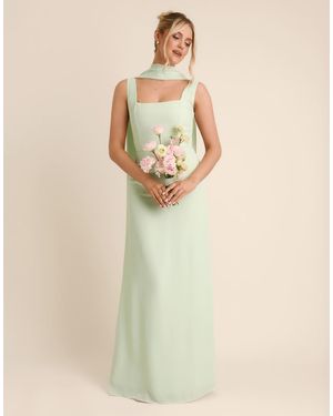 Six Stories Bridesmaid Crepe Square Neck Maxi Dress With Neck Scarf - White