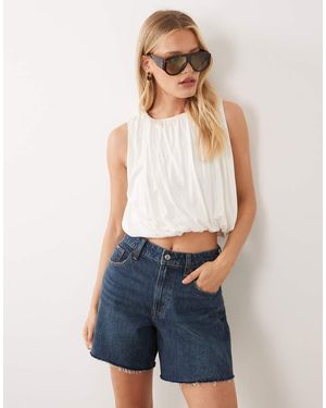 Abercrombie & Fitch Curve Love Loose Denim Shorts With Frayed Hem - Blue