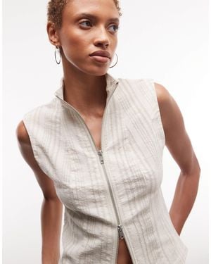 Weekday Emy Stripe Dyed Woven Top - White