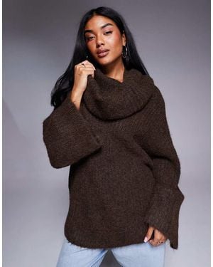 NA-KD Maglione Oversize Color Prugna Con Collo Extra Large - Marrone
