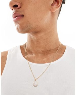 ASOS Oversized Oval Faux Mother Of Pearl Pendant Necklace - White