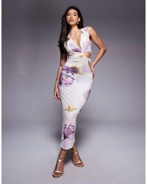 ASOS Ruched Cut Out Plunge Maxi Dress - Purple