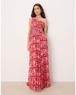 LACE & BEADS Tulle One Shoulder Scarf Neck Maxi Dress - Pink