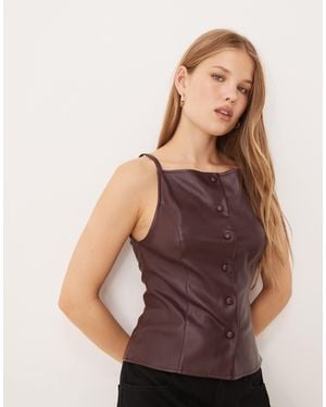 Gina Tricot Buttoned Pu Top - Brown