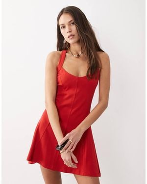 ASOS Rib Seam Detail Halter Mini Dress - Red