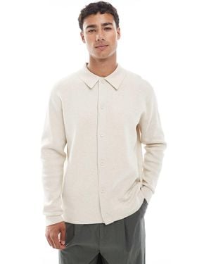 Jack & Jones Premium Knitted Cardigan With Collar - White