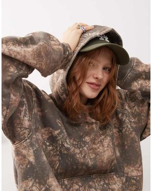 Weekday Carla Co-ord Oversized Hoodie With Distressed Tie Dye Print - Brown