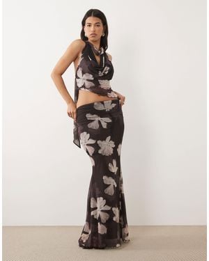 ASOS Printed Mesh Drape Maxi Skirt - White