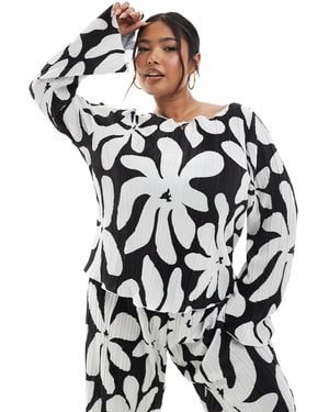 Vero Moda Long Sleeve Boat Neck Plisse Top - Multicolour
