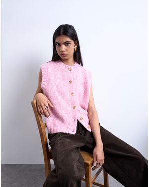 TOPSHOP Knitted Fluffy Twist Yarn Waistcoat - Pink