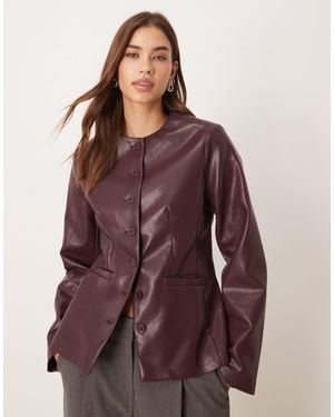 Gina Tricot Shaped Pu Blazer Top - Purple