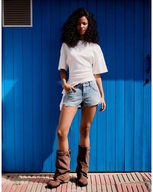Bershka Shimmery Denim Shorts - Blue