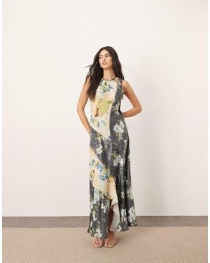 ARRANGE Racer Neck Midi Dress With Colourblock Detail - Natural