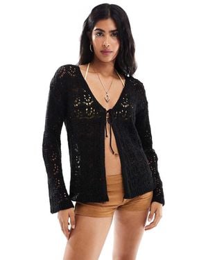 Miss Selfridge Tie Front Boho Cardigan - Black