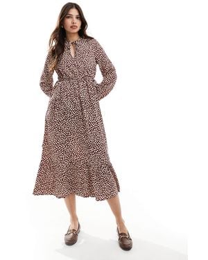 Wednesday's Girl Spot Print Smock Midaxi Dress - Brown