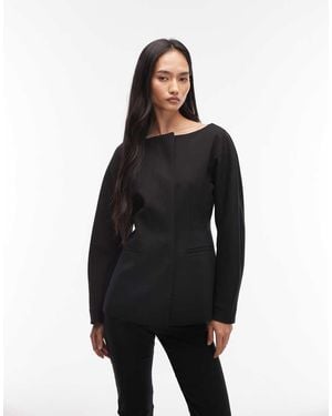 ARKET Wool Blend Boat Neck Blazer - Black