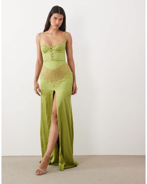 The Dolls House Dolce Premium Satin And Lace Insert Cami Maxi Dress - Green