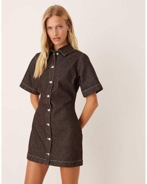 ASOS Fitted Denim Shirt Dress - Brown