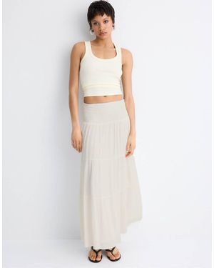 Stradivarius Panelled Skirt With Metallic Thread - White