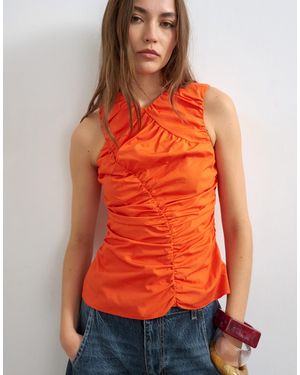 TOPSHOP Poplin Gathered Tank Top - Orange