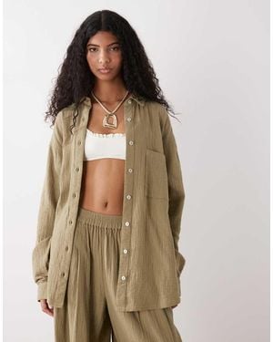 Collusion Cheesecloth Oversized Long Sleeve Beach Shirt - Natural
