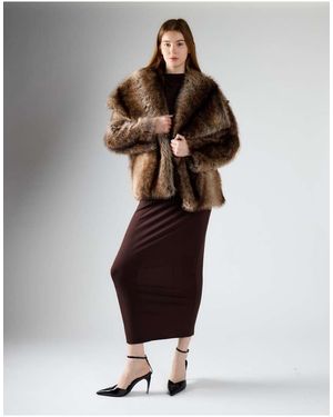 Glamorous Luxe Faux Fur Shawl Collar Jacket - Brown