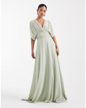 TFNC London Bridesmaid Pleated Chiffon Maxi Dress - Green
