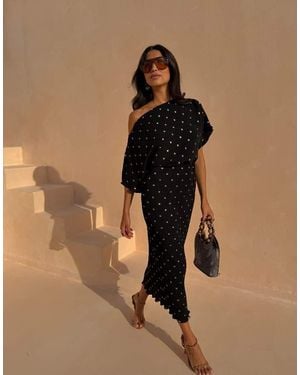 Never Fully Dressed Tilly Plisse Off Shoulder Maxi Dress - Black