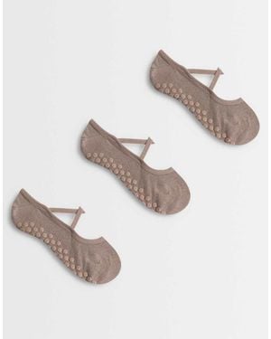 4505 Pack De 3 Pares De Calcetines Tostado Antideslizantes Para Pilates Con Tiras Elásticas-Marrón - Blanco