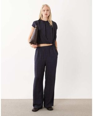 Mango Dara Rechte Broek Co-Ord Set Met Ruitprint - Blauw