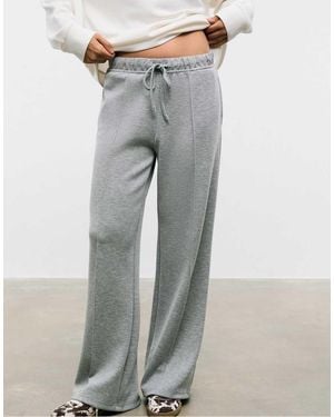 Stradivarius Soft-touch Wide-leg Trousers With Seam Detail - Grey