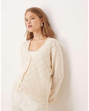 Jdy Diamond Knit Cardigan With Lettuce Sleeve - Natural