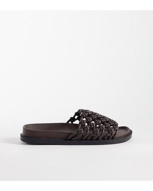 SEQWL Wide Fit Woven Flat Sandals - Brown