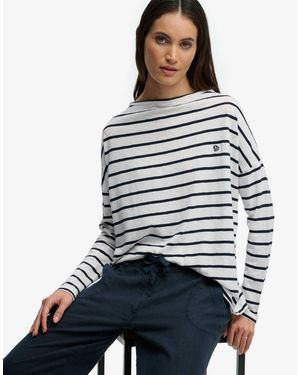 Superdry Studios oberteil mit u-boot-ausschnitt, slub, langärmelig, - Grau
