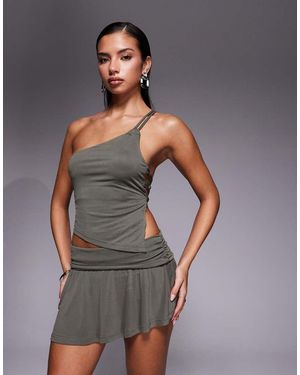 Edikted Janah Co-Ord Asymmetric On Shoulder Backless Top - Grey